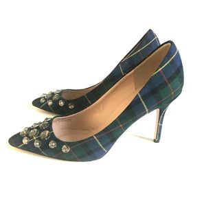 JCrew Elsie Embellished Plaid Pumps Size 7